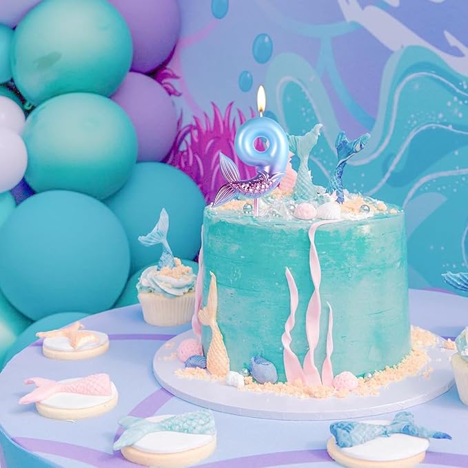 Mermaid 6 Candle,Happy 6th Birthday Candles for Cake Girl,Number 6