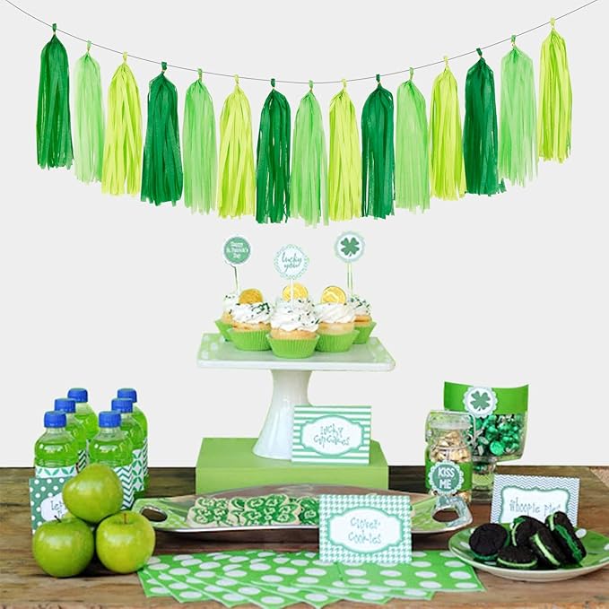 Green Party Decorations Tissue Pom Poms 23pcs St Patricks Day Paper