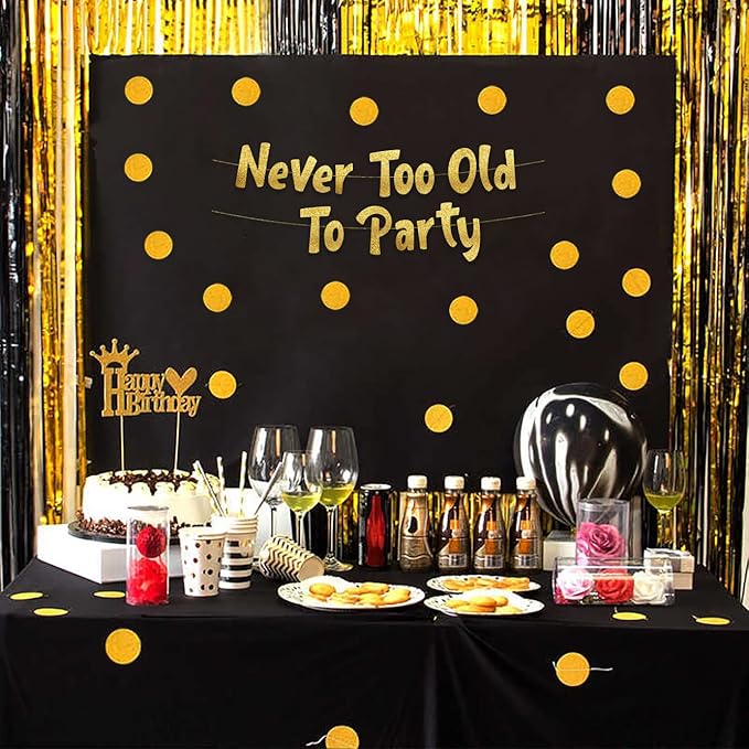 Pre-Strung Never Too Old Too Party Adult Birthday Gold Glitter Banner