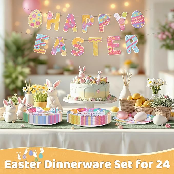 Happy Easter Party Decorations Tableware Sets Colorful Easter Eggs