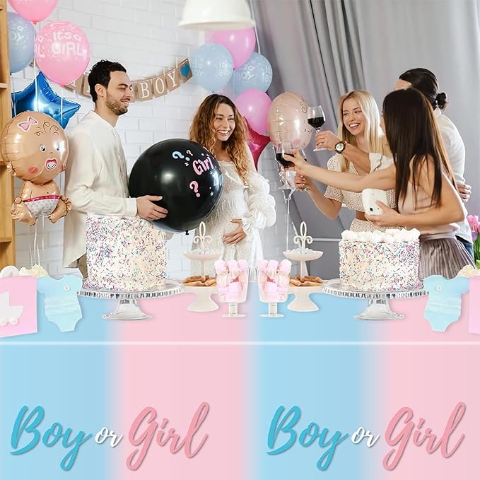 3PCS Plastic Gender Reveal Tablecloths Gender Reveal Party Supplies