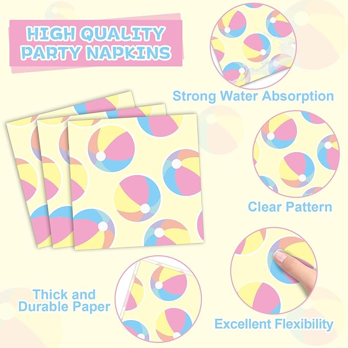 96PCS Summer Macaron Beach Ball Party Paper Plates and Napkins and