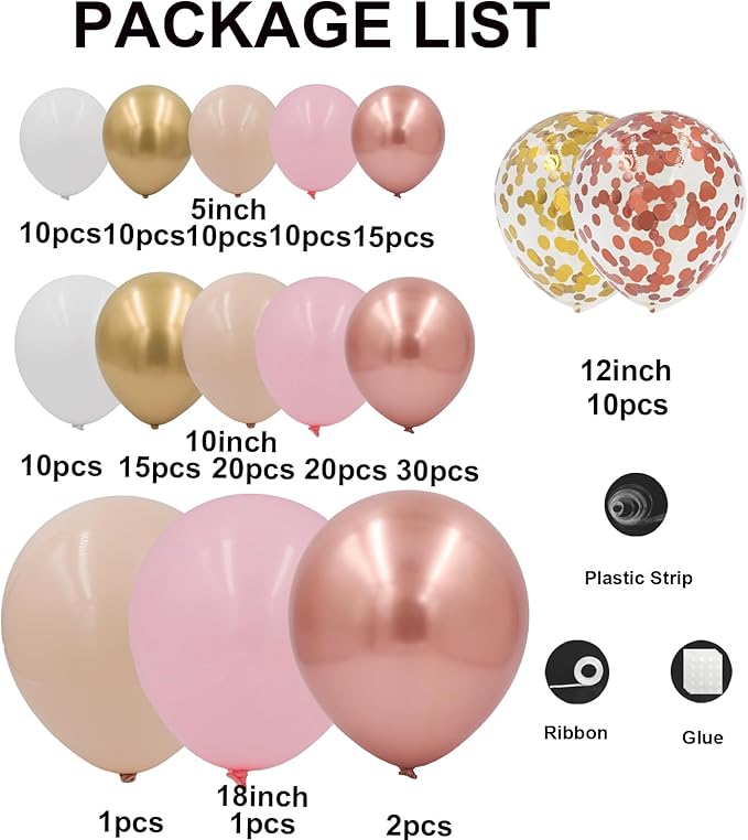 Rose Gold Balloons Arch Garland Kit 164pcs Pastel Pink Chrome Gold