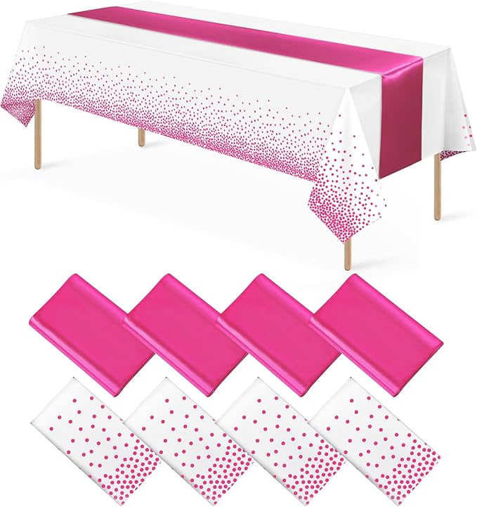 MASHAN 8Pack Disposable Plastic Party Tablecloths & Satin Table