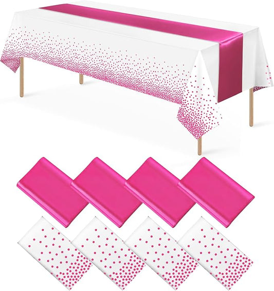 MASHAN 8Pack Disposable Plastic Party Tablecloths & Satin Table