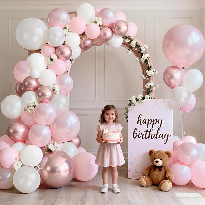 Pink and White Balloons Arch Kit, Double Stuffed Pastel Pink Balloon