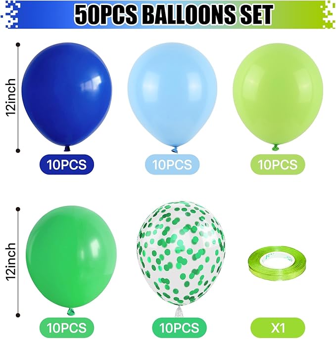 Blue Green Balloons 12 Inch Royal Blue Fruit Light Green Confetti