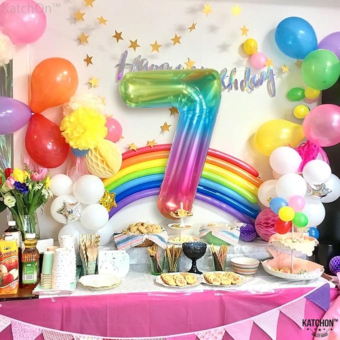 KatchOn, Giant Jelly Number 7 Balloon - 40 Inch | Multicolor Rainbow