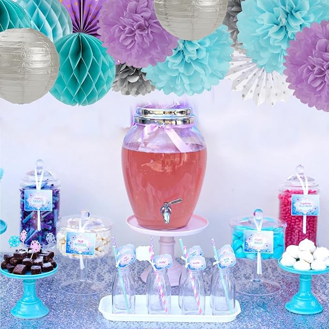Purple-Blue Silver Frozen Christmas Party Decorations - 14pcs Winter