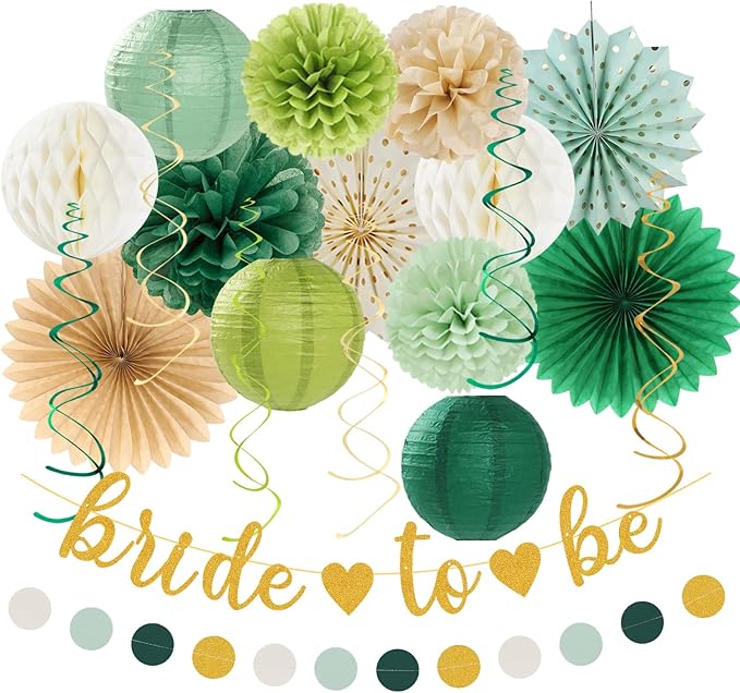 Sage Green Champagne Gold Bachelorette Party Decorations 21pcs Baby