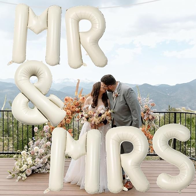 40 Inch Beige MR & MRS Balloons for Wedding Decor, Large Cream Mr and