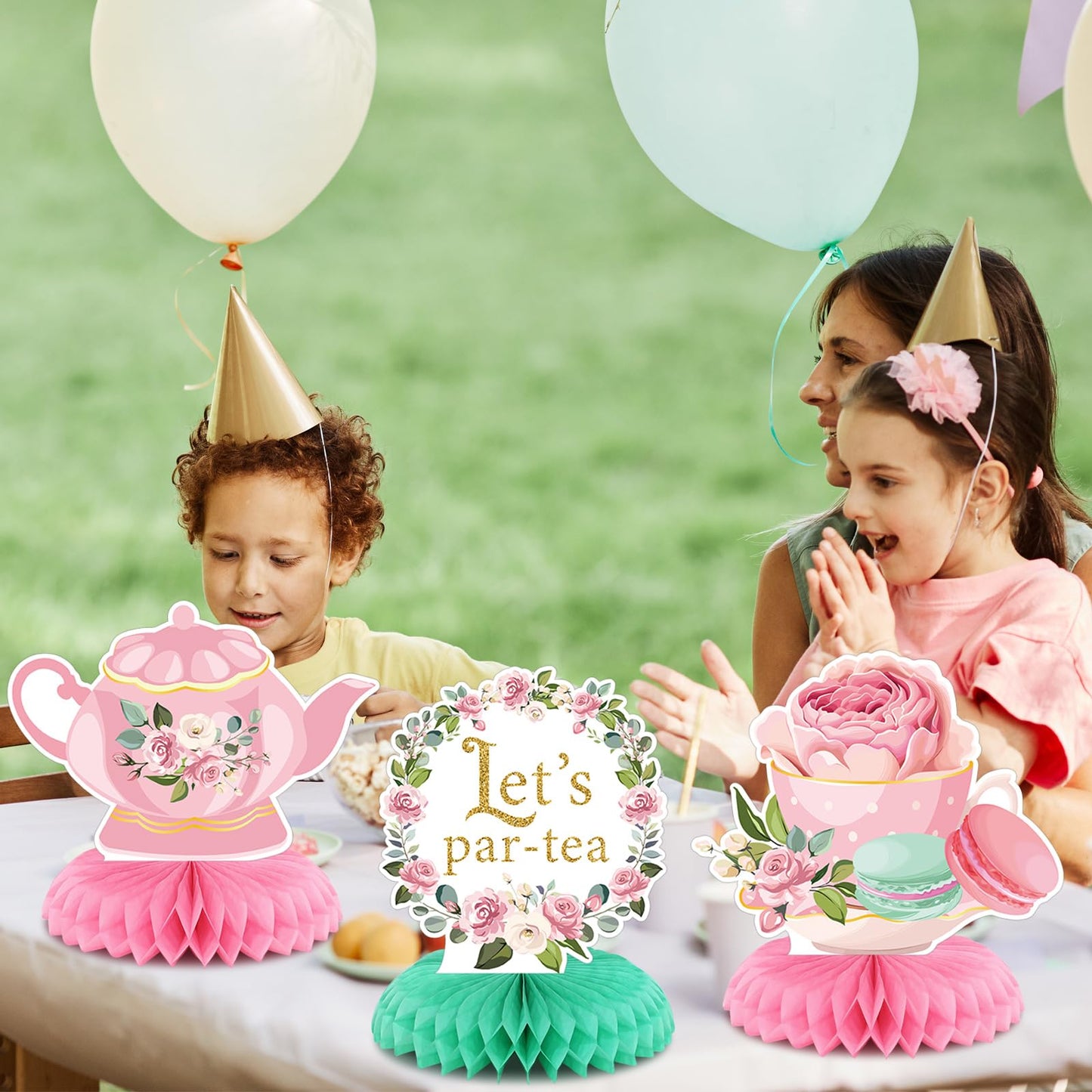 Liliful 12 Pcs Tea Party Decorations Floral Teapot Honeycomb