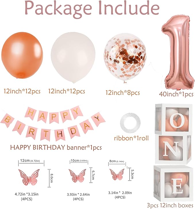 Baby Girl Rose Gold First Birthday Decorations Rose Gold Pearl White