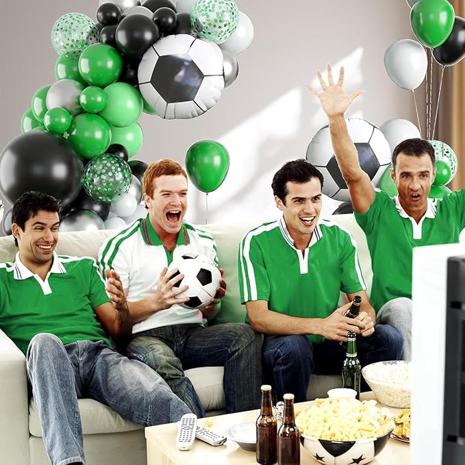 Soccer Party Balloon Garland Arch Kit Green Black White Metallic