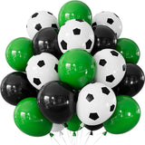 Soccer Balloons, 50 Pcs 12 Inch Green Black Soccer Print Latex