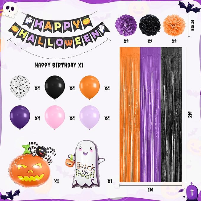 Purple Black Orange Party Decorations Set Halloween Decorations Kit