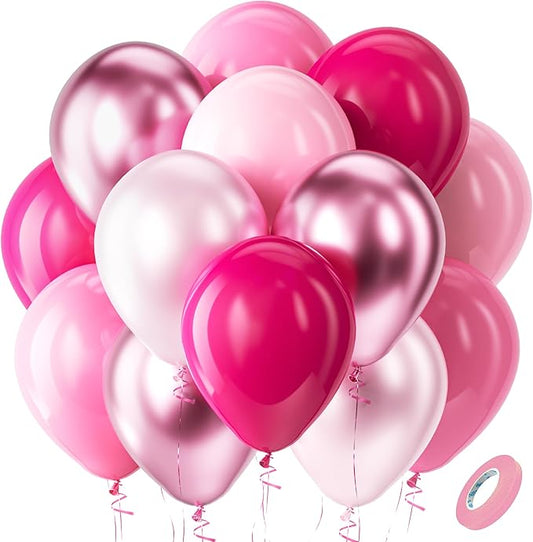 Bezente Pink Balloons Set,60pcs 12 inch Metallic Pearl Pink, Hot &
