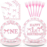 96Pcs Pink Bow 1st Birthday Party Decorations Cute Coquette Birthday