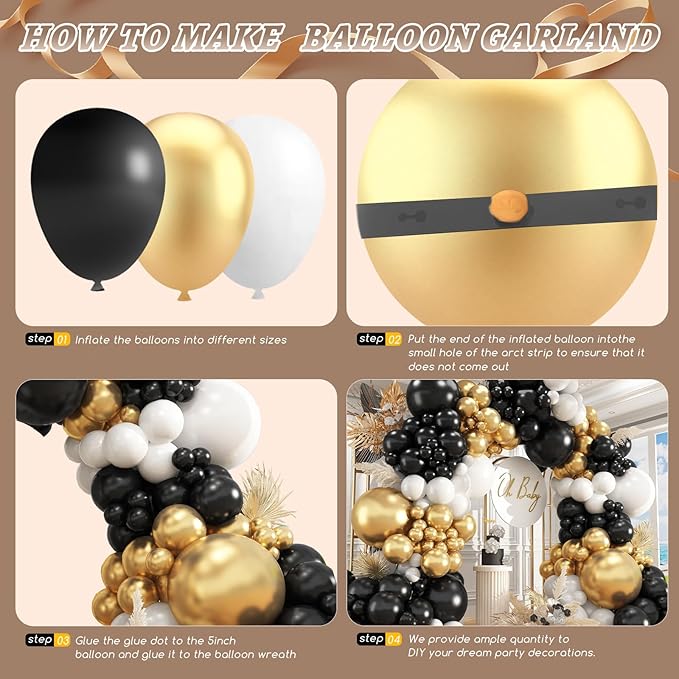 412Pcs Black and Gold Balloons 18 12 10 5 Inch Different Size Black