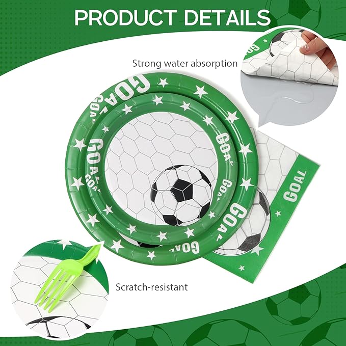 96pcs Soccer Plates Green and White Soccer Party Theme Paper Plates