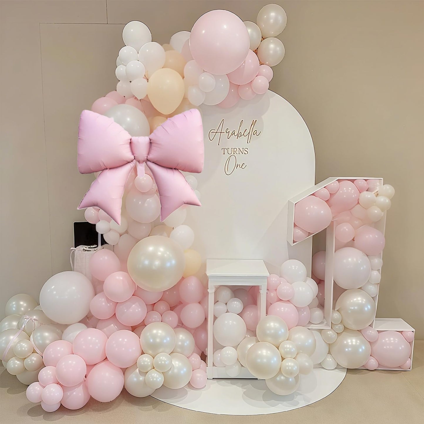 Double Stuffed Pearl White and Pink Balloon Arch Garland Kit, Pearl