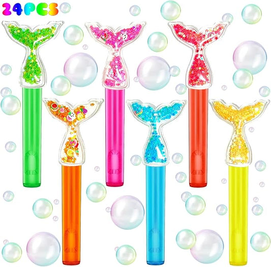 Mermaid Party Favors 24Pcs Glitter Mermaid Tail Bubble Wands for