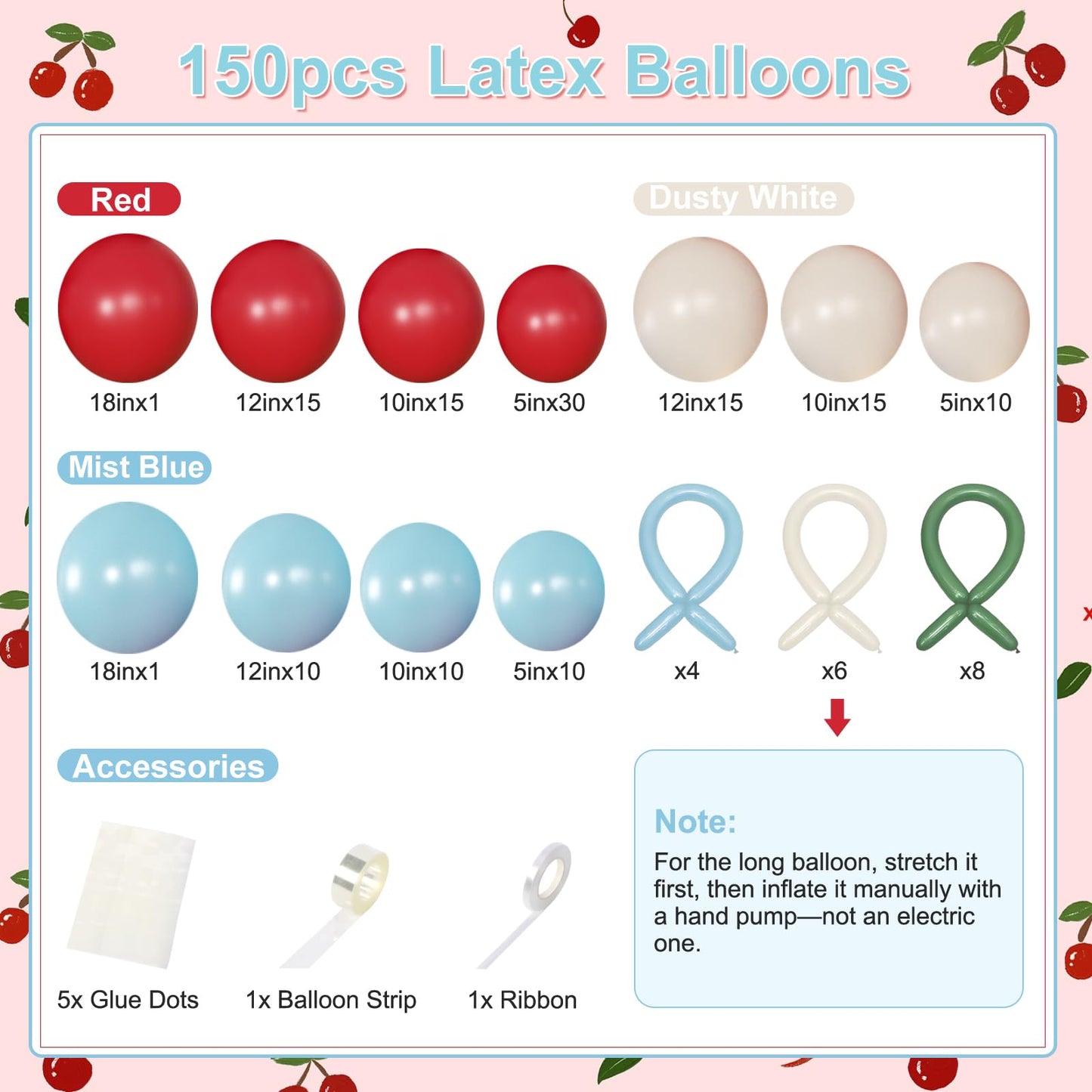 CROSSFINGERS Cherry Red and Blue Balloon Garland Arch Kit,150pcs Bow