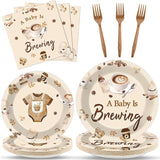96 Pcs Coffee Baby Shower Party Plates Napkins Tableware Set A Baby