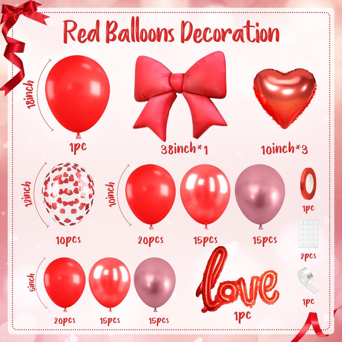 Red Balloons Arch Kit, Metallic Red Pearl Balloon Valentine Garland