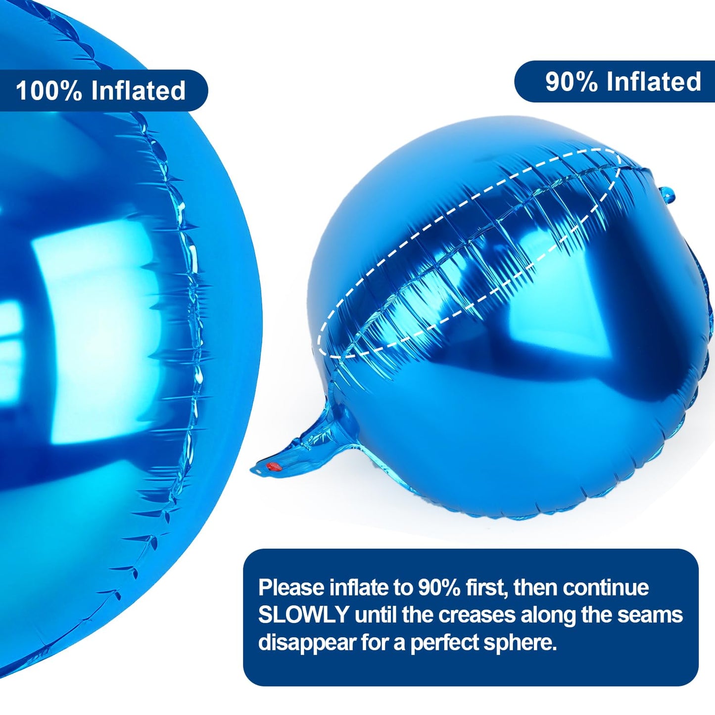 Metallic Blue Round Foil Balloons, 22" Large 4D Sphere Mylar Balloons