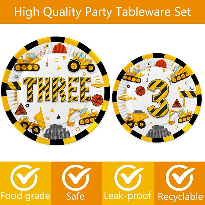 345 Pcs Construction 3rd Birthday Party Supplies Dump Truck Three