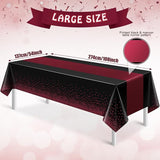 3Pcs Black and Maroon Tablecloth Party Decorations,Plastic Black