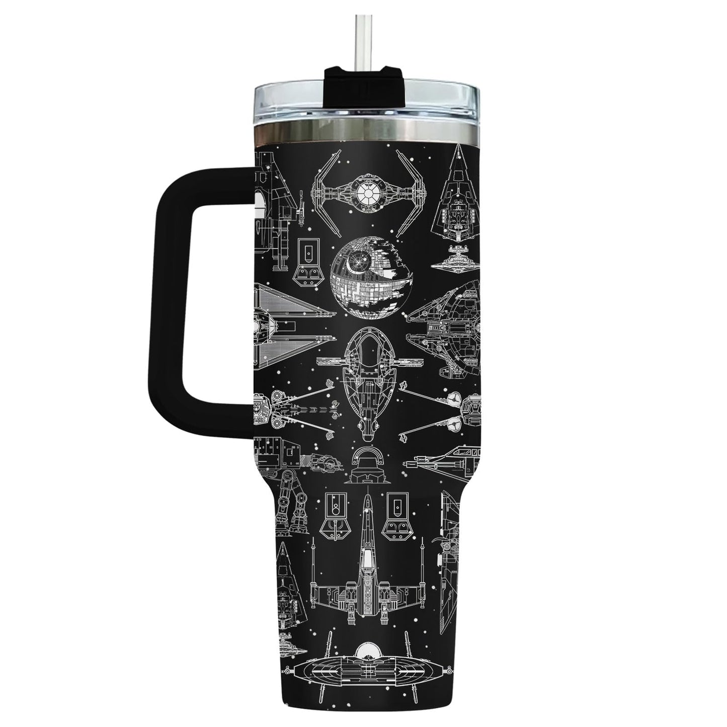 34HD Galaxy Spaceship Tumbler 40oz with Handle and Straw - Sci-Fi Star