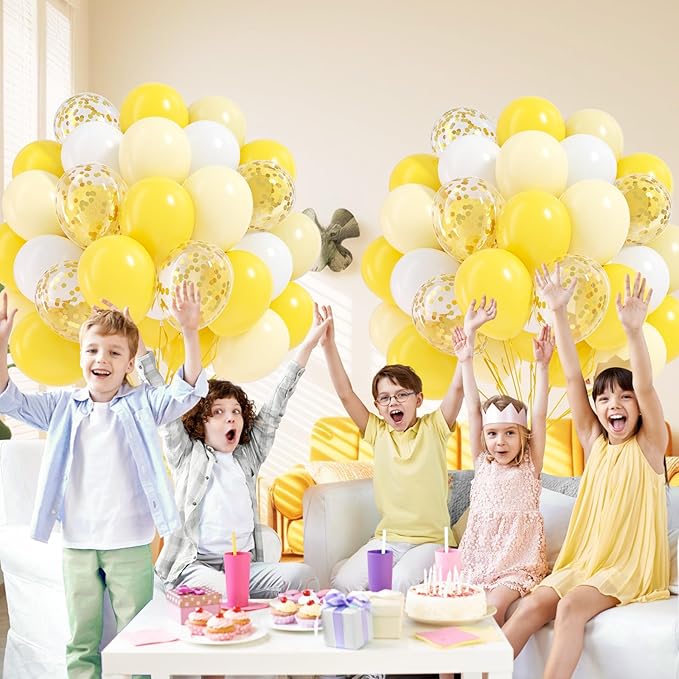 60pcs Yellow and White Balloons 12inch with Pastel Yellow White Gold