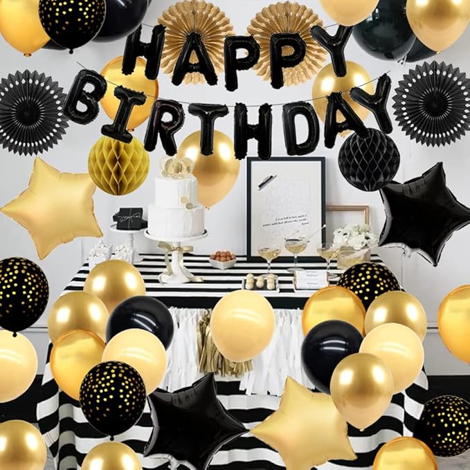 Black and Gold Party Birthday Decorations Men Black Happy Birthday