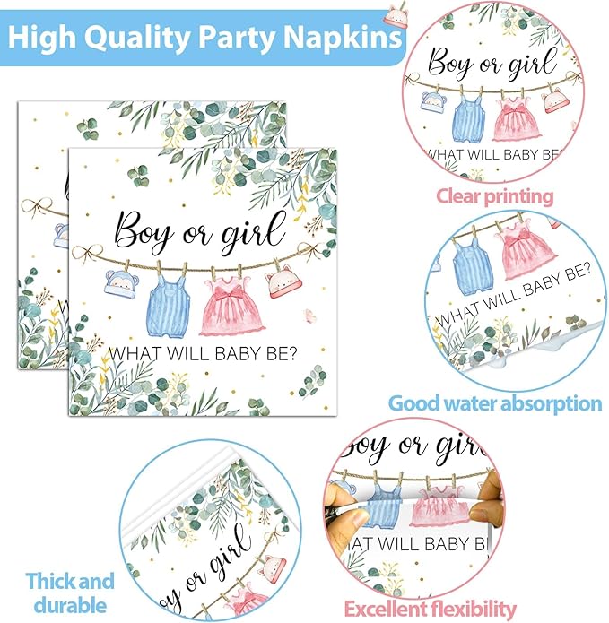 96Pcs Greenery Gender Reveal Party Decorations for Boy or Girl Baby