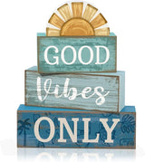 4 Pcs Beach Themed Table Decor Good Vibes Only Wood Block Sign