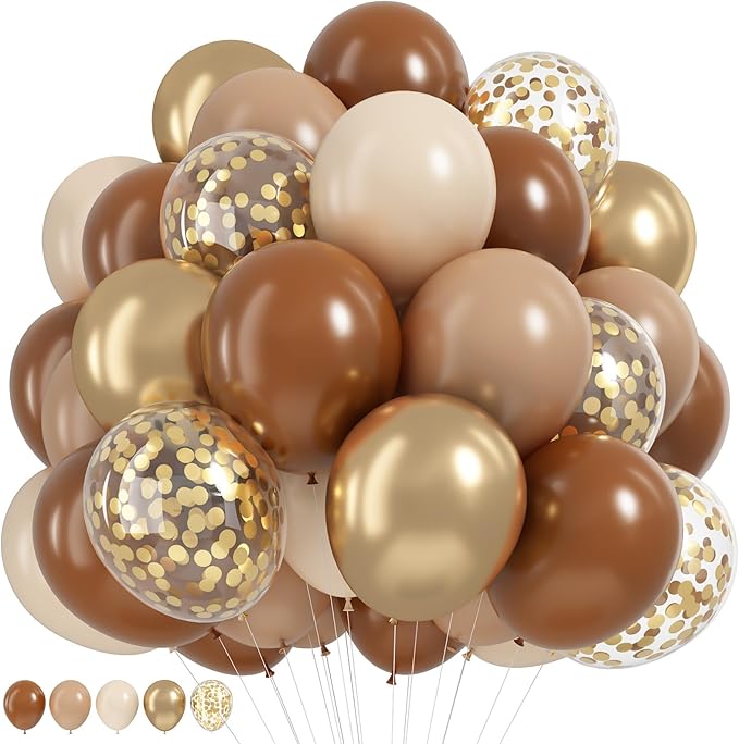 HILAVO Brown and Gold Balloons 12 Inch Double Stuffed Dark Coffee Tan