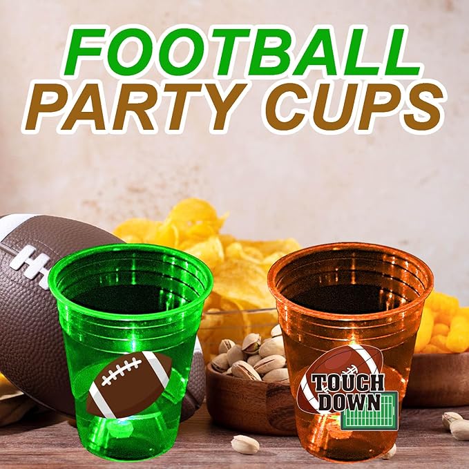 mishunyus 24 Pcs Glow Football Cups Decorations, Superbowl Party