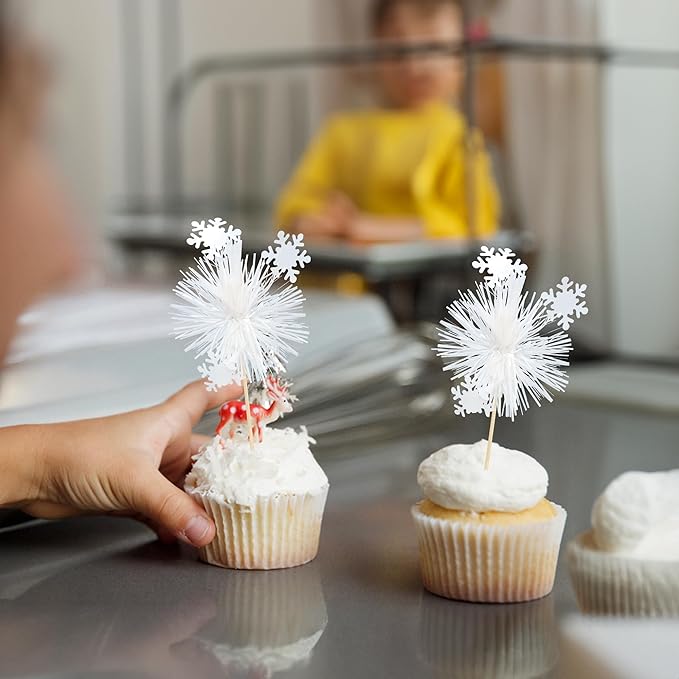 Gyufise 20Pcs Foil Firework Cupcake Toppers Sparkle Tinsel Cake