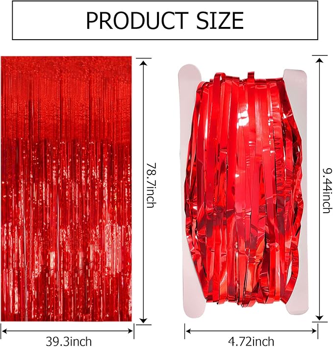 2 Pack Red Streamers Party Backdrop Christmas Decorations Foil Fringe