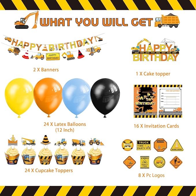 Construction Birthday Party Supplies 207 Pcs Dump Truck Party