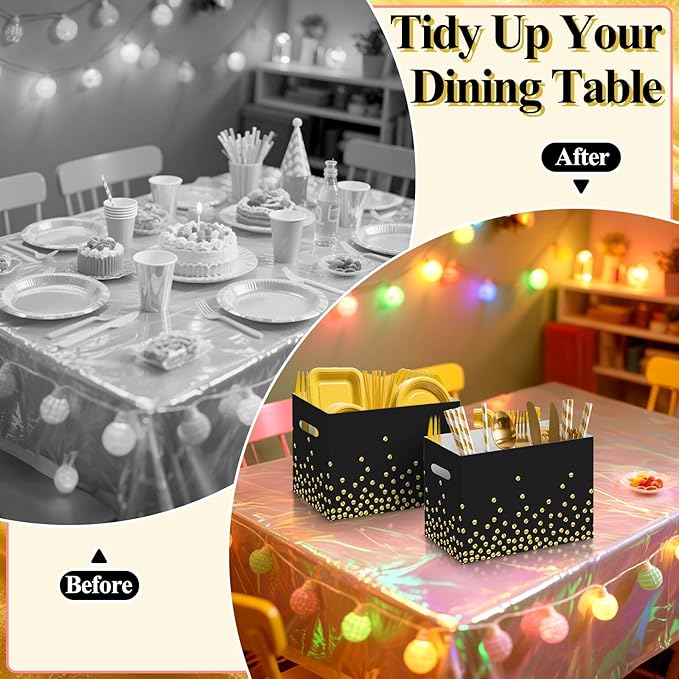 2PCS Black and Gold Utensil Holder Paper Utensil Caddy for Retirement