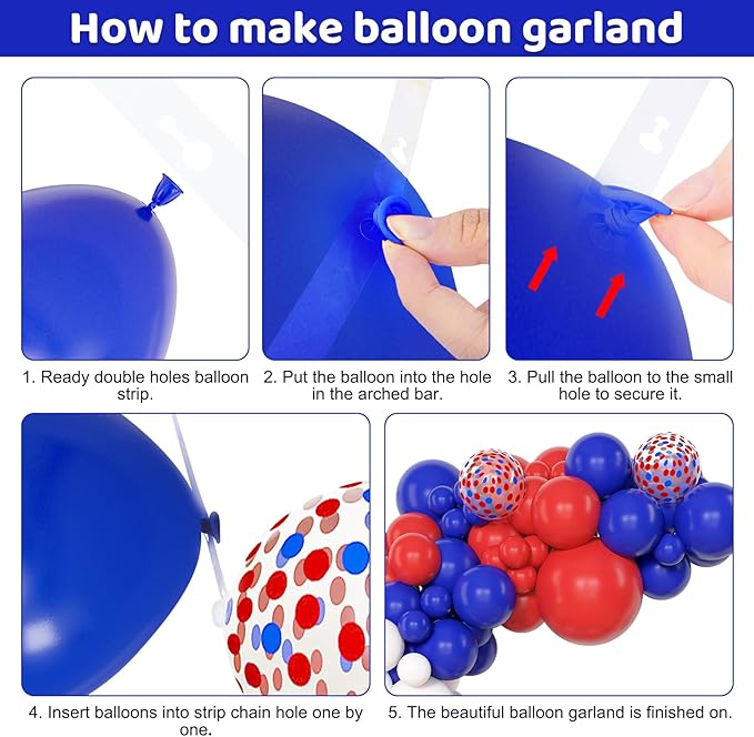 Amandir 153Pcs Red White and Blue Balloons Garland Arch Kit Different