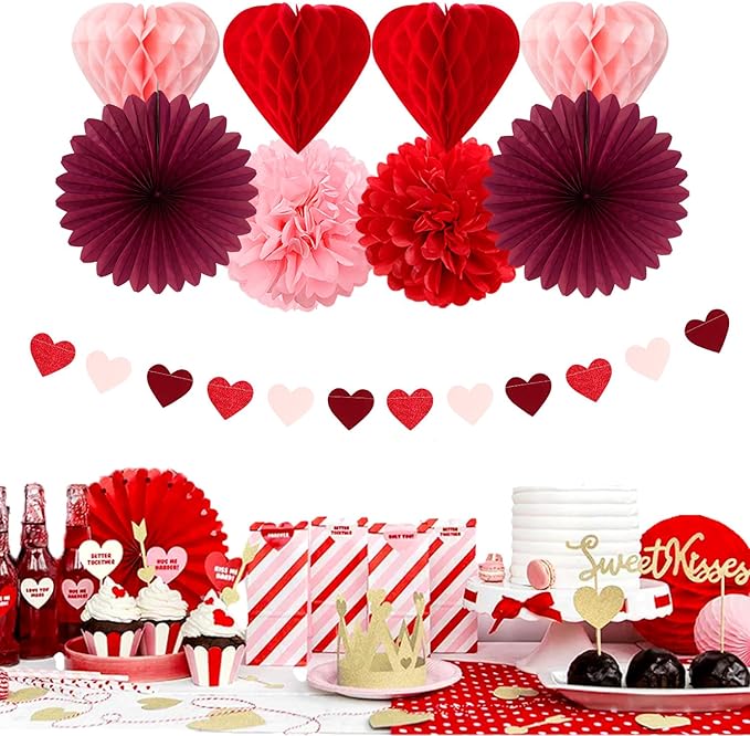 Pink Red Burgundy Valentines Day Galentines Party Decorations 22pcs