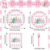 96Pcs Pink Christmas Trees Paper Plates and Napkins Xmas Watercolor