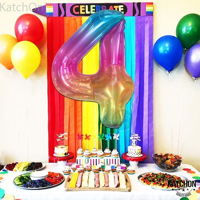KatchOn, Giant Rainbow 4 Balloon Number - 40 Inch | Number 4 Balloons