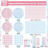 Funnymoom 452 Pcs Gender Reveal Gingham Party Decoration for 50, Pink