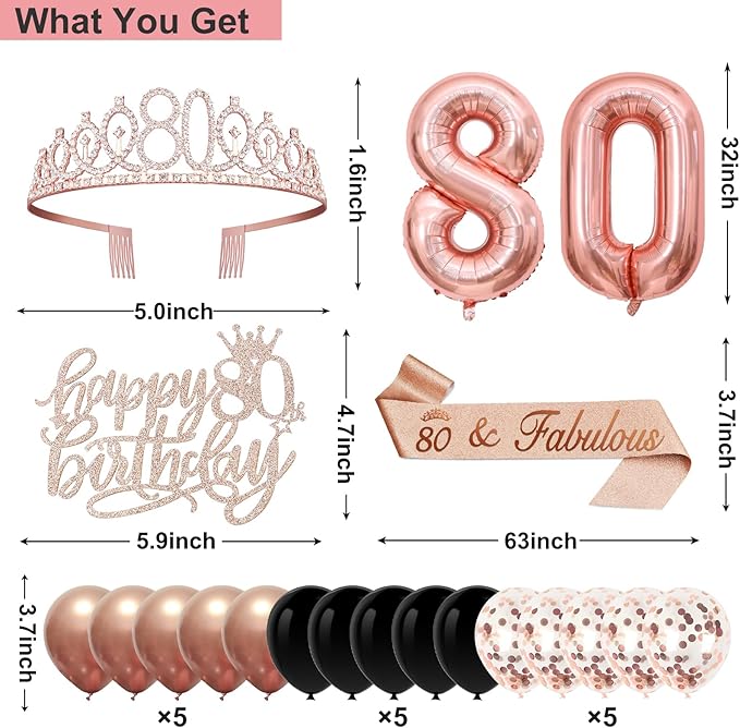 80th Birthday Decorations for Women 32PCS 80th Birthday Party