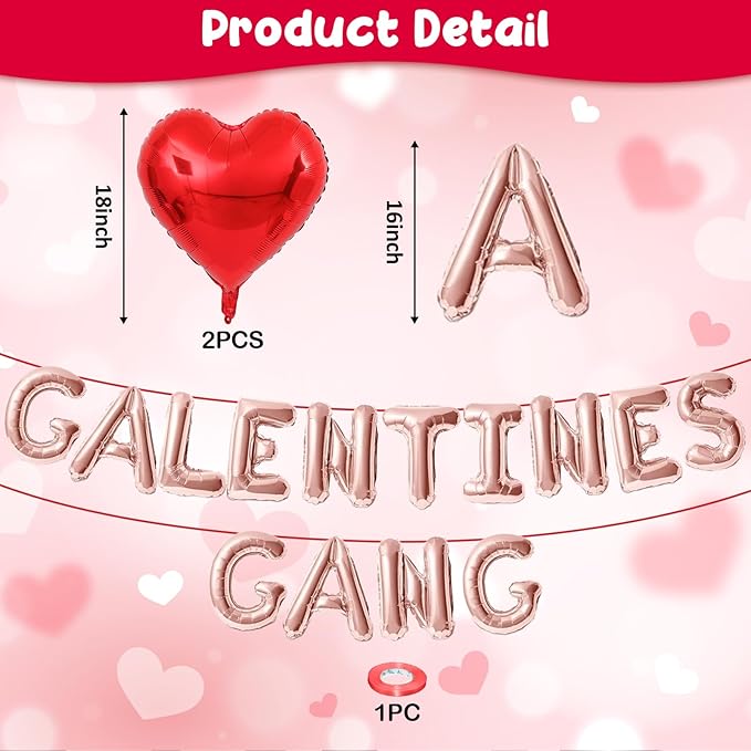 Galentines Day Balloons Banner 16 Inch Rose Gold Galentines Gang